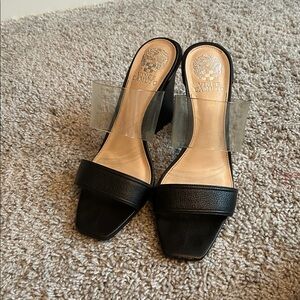 Vince Camuto Black and Clear Block Heel Slide